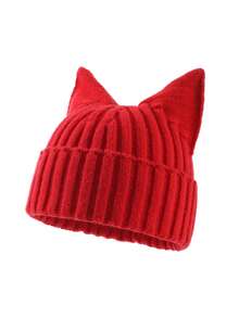 1pc Women's Fashion Solid Striped 3D Cat Knitted Beanie Hat, Suitable For Autumn/Winter Daily Warmth And Outfit - A - View 6