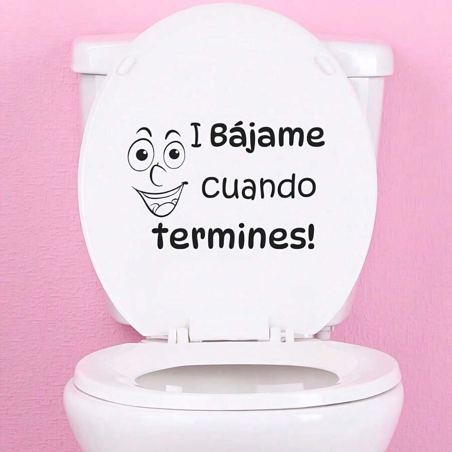 1pc Spanish "Bye Bye" Vinyl Toilet Sticker, Removable Bathroom Wall Decal, Spanish Bathroom Humor Sticker, Bathroom Wall Decor, Funny Spanish Quote Sticker, Suitable For Toilet And Bathroom Walls, Unique Home Decor - Black - View 1