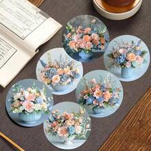 6pcs/Set Round Wooden Coasters - Spring/Summer Floral, Tulip, Peony Flower Vase Bouquet Design, 2D Printed - Heat Resistant Drink Coasters, Ideal For Home And Office Decor | Perfect For Coffee Tables, Desks, Kitchens, Tabletops | Great For Easter, Valentine's Day, Wedding Season, St. Patrick's Day, 4th Of July, Holiday Dining | Decorative Tableware - Multicolor - View 10
