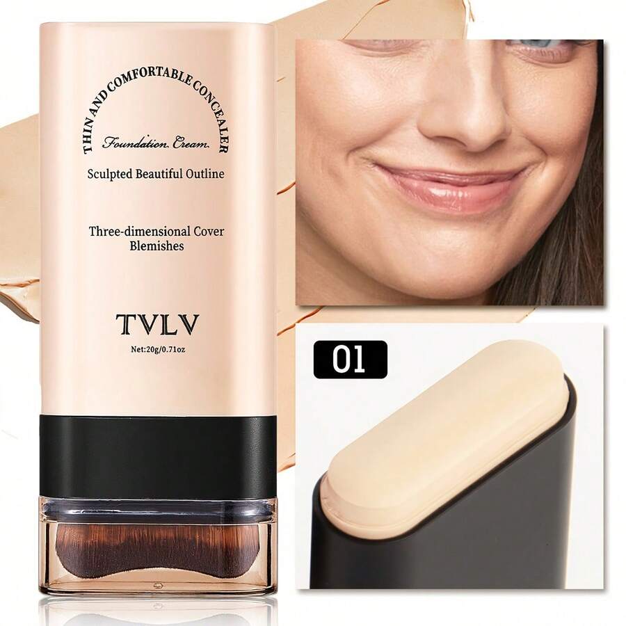 Base y corrector 2 en 1: maquillaje resistente al agua de larga duración con pincel incorporado, cubre las bolsas de los ojos para un acabado natural, fórmula en crema mate, múltiples tonos (marrón claro/neutro): perfecto para uso diario y viajes. - #01 - Ver 1