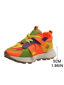 2024新款女式厚底运动鞋，棕色增高网眼透气拼接款，春夏款 - 橘色 - 查看 5