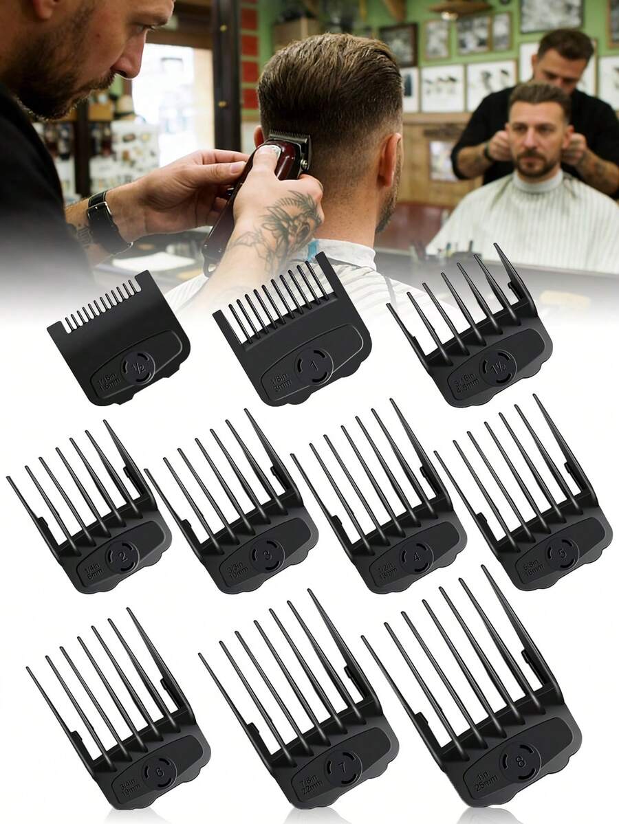 Bộ dẫn hướng từ tính cho máy cắt tóc, kích thước từ 1/16 inch đến 1 inch (1.5-25 mm), bộ 10 miếng dẫn hướng chuyên nghiệp cao cấp, phụ kiện dẫn hướng máy tỉa râu, bộ 10 lược dẫn hướng giới hạn đa năng cho máy cắt tóc, bộ phận bảo vệ gắn vào máy cắt tóc để cắt tóc chính xác, lược giới hạn có thể điều chỉnh cho tất cả các loại máy cắt tóc.