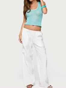 Women's Sequin Tank Tops Square Neck Sleeveless Knit Crop Top Summer Basic Shirts Sweater Vest - 藍色 - 查看 5