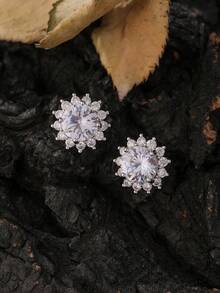 1 Pair Fashionable Bohemian Cubic Zirconia Round Earrings For Women, Silver Plated, Suitable For Daily Wear, Valentine's Day Gift, Ramadan Distribution, Ramadan Dishes, Eid Al-Fitr Gift, Eid Al-Fitr Giveaway - Round - View 7