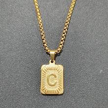 1pc Men's Bestselling Stainless Steel Square Letter Pendant Necklace, Personalized Letter Necklace, Hip Hop Jewelry - Yellow Gold - View 31