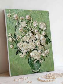 New Pearl Painting, Flower Theme Frameless Diy Handmade Diamond-Glued Creative Canvas Art Painting, Suitable For Bedroom Decoration, Living Room Hanging Painting, Room Decoration, Art, Birthday Gift For Girlfriend And Holiday Gift For Best Friend. Christmas, New Year, Valentine's Day Gifts - Multicolor - View 3