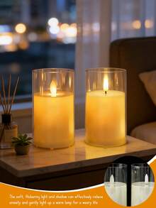 1支现代装饰圆柱形LED蜡烛，浪漫婚礼餐桌装饰LED蜡烛，柱形蜡烛，玻璃柱形蜡烛，适用于招待会、订婚派对、周年纪念、客厅餐桌摆饰、水疗中心、休闲场所、美学房间装饰、活动闪烁灯光、家居装饰、卧室、晚餐、婚礼 - 彩色 - 查看 3