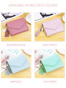 Cute Tassel Pendant Decor Wallet Faux Leather Multi-Functional Wallet Women Short Wallet Coin Purse Flap Card Case Envelope Bag For Women Wallet - 彩色 - 查看 6