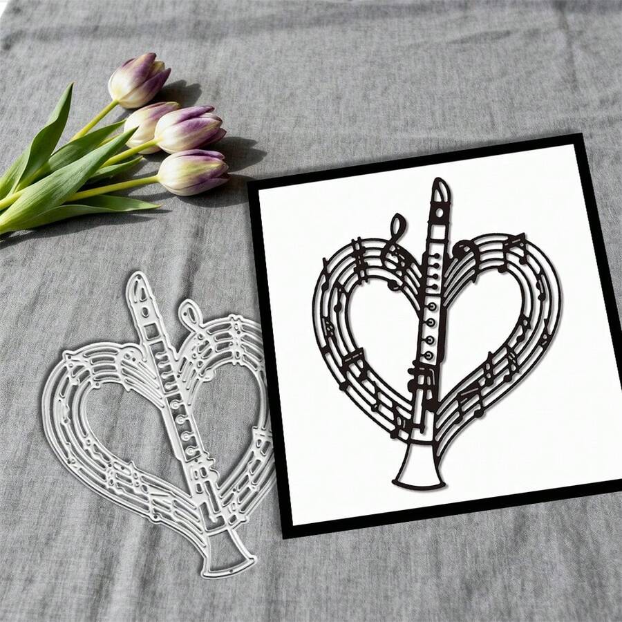 Creative Clarinet Dies, DIY Scrapbooking Album And Embossing Stencil, Greeting Card Making Tool, Card Paper Cutting Crafts ,Gift Card Making Template Die Cuts. - Silver - View 1