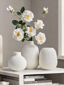 白色花瓶，大号家居装饰花瓶，现代简约3D纹理桌面花瓶，适用于卧室、客厅、办公桌，家居礼品，女士房间装饰，树脂花瓶 - 彩色 - 查看 1