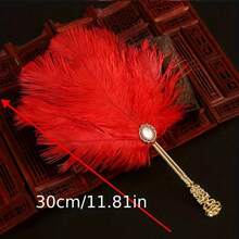 Evantai luxos din pene de struț, în stil vintage palatal, cu mâner decorat cu perle incrustate cu diamante sculptate în aur, recuzită foto pentru Hanfu și Qipao, evantai elegant de mână pentru banchete și baluri, accesoriu elegant și ornament decorativ pentru casă, Ziua Femeii, articole esențiale de călătorie, cadouri de nuntă, Y2k, dormitor, accesorii auto pentru femei, decor bucătărie, lucruri drăguțe - Multicolor - Vizualizare 2