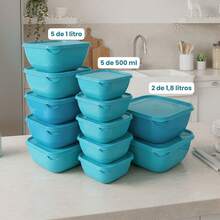Set Of 12 Square Plastic Containers In Various Colors – Kitchen Organizer With Lids (5*500 Ml, 5*1 L, 2*1.8 L) - Mint Blue - View 2