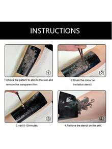 2 Sheets Of Foot Tattoo Templates - Complex Flower And Decorative Hollow Designs, Reusable Foot And Ankle Body Art Templates, Compatible With Spray Guns/Cosmetics, Perfect For DIY Temporary Tattoos, Beach Days, Parties, And Festivals, Easy To Apply And Clean, Suitable For Most Foot Shapes - Black - View 12