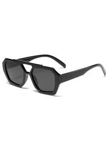 1 Par de Óculos de Moda Retrô com Armação Preta de PC em Formato de Polígono, Barra Dupla, Streetwear Personalizado, Óculos de Piloto de Moda para Homens e Mulheres com Armação Quadrada Grossa e Ponte Dupla, Formas Geométricas, Óculos de Moda Clássicos MC56969 - Preto - Visão 9