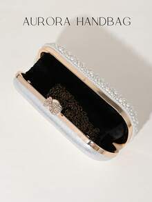 Aurora手提包，精美优雅，斜边设计，仿珍珠盒形包，适合女士晚宴、婚礼、派对等场合，也可作为婚礼礼物或链条包，与婚纱完美搭配。 - 銀色 - 查看 7