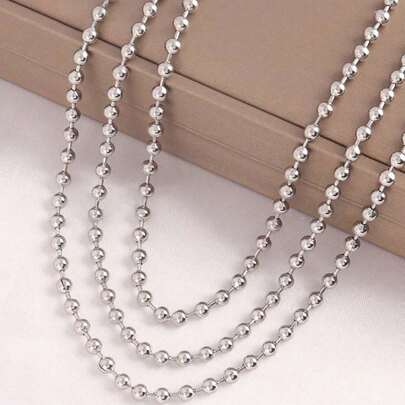 1pc Men's Titanium Steel Non-Fading INS Circle Bead Chain Necklace, Fashionable For Young Men And Students