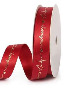 1PC Wine Red Gold Foil Print Polyester Satin Ribbon (2cm X 20m) - Decorative Glitter Taffeta Ribbon For Gift Wrapping, Bow Making, Wedding Decor, Party, Holiday, Crafting, Floral Bouquet, DIY Projects, Hair Accessories, Decoration For Bridal, Birthday, Christmas, Valentines, Event Planners, Crafters, Small Business - 紅色 - 查看 9