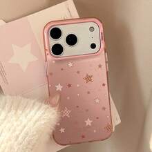 Kavenfort 1pc Silver Glitter Star Pink Star Phone Case Compatible With IPhone 17 Pro Max, 16, 11, Laser Protective Hard Cover, Cute, Girly, Geometric, Korean Style, Minimalist, Color Blocking, Niche, Ins Style - Pink - View 9