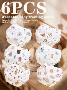 3/6pcs Baby Potty Training Pants & Washable Diaper Covers, 6-Layer Breathable Gauze Cloth Diapers, All Season Baby Cloth Diapers, Reusable Diaper Pants, Potty Training Underwear For Infant Boys & Girls - Multicolor - View 1