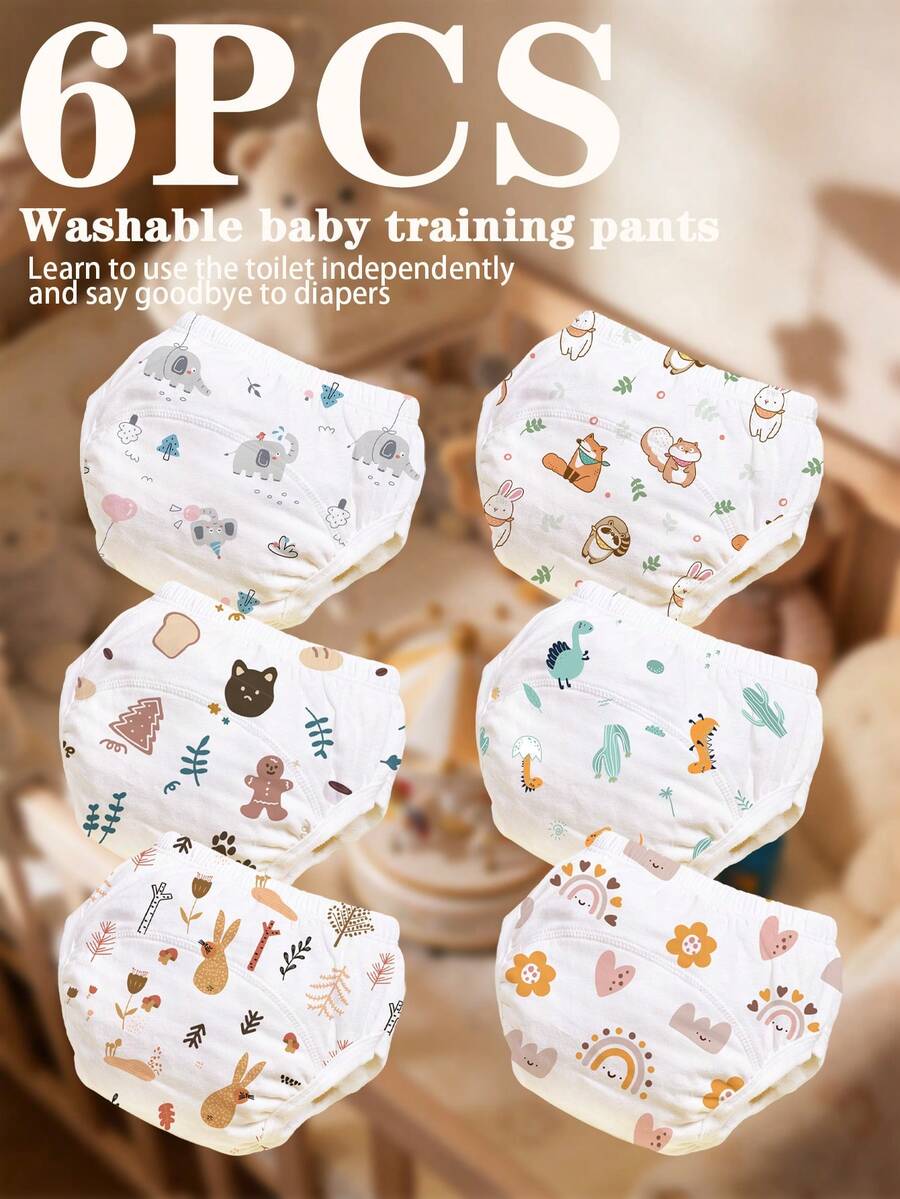 3/6pcs Baby Potty Training Pants & Washable Diaper Covers, 6-Layer Breathable Gauze Cloth Diapers, All Season Baby Cloth Diapers, Reusable Diaper Pants, Potty Training Underwear For Infant Boys & Girls - Multicolor - View 1