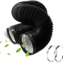 Ø150mm PVC/Aluminum Flexible Exhaust Pipe With 2 Stainless Steel Hose Clamps For Portable Air Conditioners, Dryers, Exhaust Fans, Range Hoods, Ventilation Systems, Black, 1m, 2m, 3m, 5m - 黑色 - 查看 4