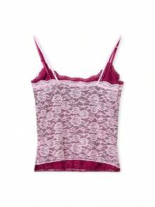 Camisola de encaje sin mangas con tirantes finos para mujer, de verano, a la moda, ajustada - Rosa - Ver 6