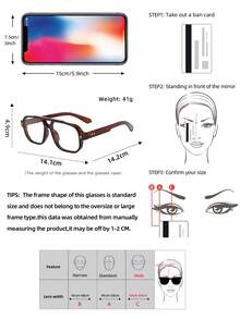 2pcs Men's Double-Bridge Retro Square Eyeglasses, Stylish & Minimalist Fashion Decorative Glasses - 2-piece Combo Pack (Tea + Black) - View 2