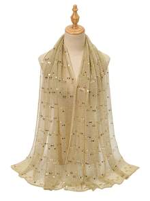 1 lenço bandana leve de cor sólida com lantejoulas, adequado para usar na cabeça, no pescoço, como xale de praia ou para uso diário. - Multicolorido - Ver 11