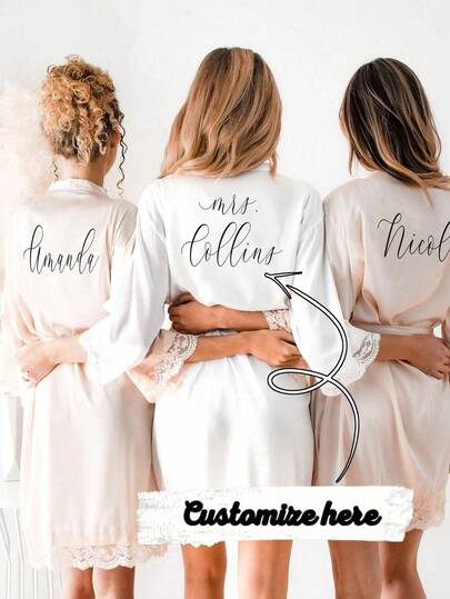 Customized Satin Bridal Robe, Half Sleeve Design, Customized Bridesmaid Bridal Robe, Personalized Satin Robe, Customized Bridal Robe, Bridesmaid Preparation Robe, Wedding Party Robe, Lace Trim Robe, Customized Name Robe, Bridal Robe Gift