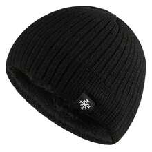 1pc Men's Knitted Beanie Hat With Fleece Lining, Warm Winter Snow Flake Pattern Outdoor Headwear - Snow-Beanie - View 3