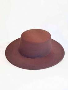 1 件男女通用宽边复古英伦风格平顶毡帽，适合所有季节，男女休闲时尚软呢帽，适合派对和活动