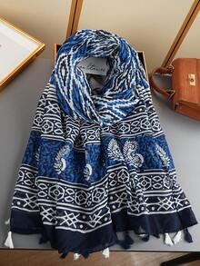1pc 180*85cm Floral Print Beach Towel, Soft & Windproof For Women, Fashionable New Sand-Proof Scarf, Outdoor Popular Thin Shawl, Luxurious Printed Rectangular Scarf, All Season Tassel Headscarf, Muslim Headscarf - Multicolor - View 7