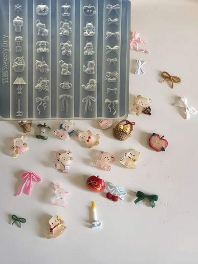 1pc Cute Bear, Crystal Ball, Snowflake, Dog, Bow, Rabbit, Floral Nail Art Mold, Transparent Silicone DIY Nail Decoration Mold