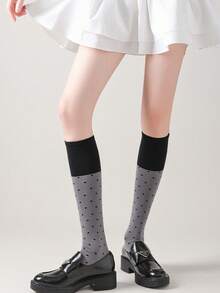 1 par de calcetines altos hasta la rodilla de mujer a lunares con color contrastante, dulces y versátiles, calcetines suaves - Multicolor - Ver 12