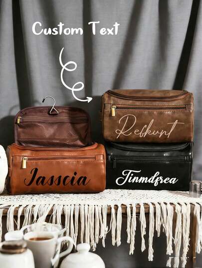 Geantă de toaletă portabilă cu fermoar pentru călătorii de afaceri, cu nume sau litere, mare, personalizată, pentru bărbați, multifuncțională, versatilă, capacitate mare, ușoară, funcțională, practică, universală, colorată, drăguță, contractată, Y2k, minimalistă, naveta, business casual, de bază, personalizată