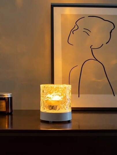 1pc Dreamy Flame & Water Wave Rotating Projector Light, Multi-Color Mode, Multi-Functional Atmosphere Projection Night Light, Perfect Romantic Gift For Birthday, Holiday