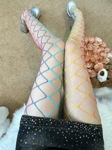 性感迷人复古彩虹渐变网眼连裤袜，女士半透明镂空网眼连裤袜，春夏秋季款，Y2K美学，适合派对、夜店、街头休闲穿着 - 彩色 - 查看 8