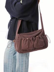 New Women's Multi-Pocket Shoulder Bag, Nylon Soft Casual Crossbody Bag, Large Capacity Versatile Handbag, Suitable For Back To School Season - Burgundy - View 2