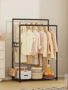 1pc Black Metal Double Rod Garment Rack With Base, Suitable For Bedroom, Living Room, Storage - Multicolor - View 5