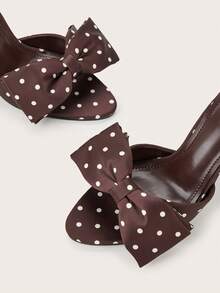 优雅波点蝴蝶结露趾细高跟凉鞋 - 咖啡棕 - 查看 4