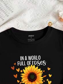 Sonnenblumen-Print Damen-T-Shirt - Black - View 2