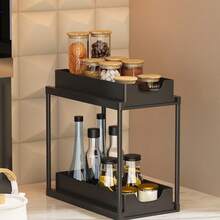 Organizador de fregadero de doble capa, estantería de almacenamiento de gabinete de cocina, canasta de gabinete con puerta corrediza doble, cesta de almacenamiento multifuncional para baño, estantería organizadora, estantería de almacenamiento debajo del fregadero de la cocina, decoración de cocina, regalo navideño, suministros de cocina, estantería de almacenamiento de cocina, unidad de almacenamiento de gabinete de baño y cocina - Multicolor - Ver 9