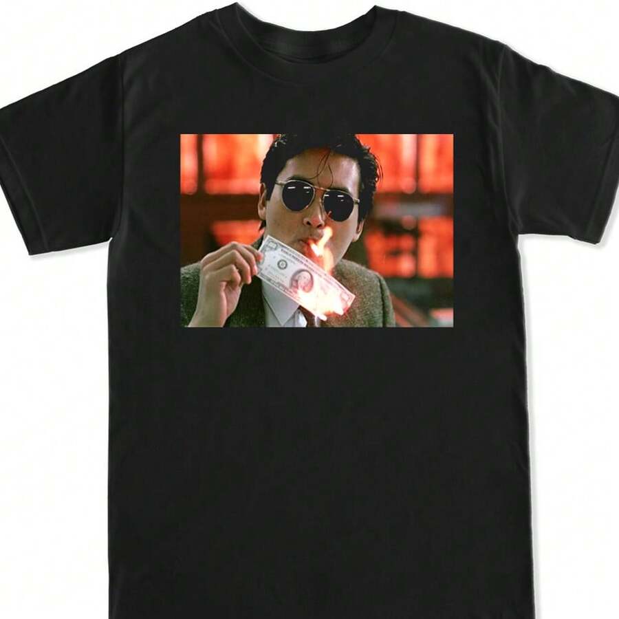 CHOW YUN FAT ASIAN MOVIE FILM LEGEND CLASSIC RETRO FUNNY HUMOR ASIA MENS T SHIRT - 黑色 - 查看 1