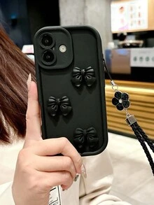 1个可爱3D蝴蝶结硅胶手机壳，带可拆卸腕带，全方位保护摄像头，DIY装饰，防震防滑防刮，兼容 17 Pro Max、17/16/15/14/13/12/11系列、S20-S25系列、Note 14/13/12系列、A56 5G，情人节/生日礼物，国际版，非国内版 - 黑色 - 查看 4