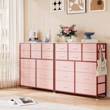 Cómoda Organizadora de Tela con 12 Cajones, Gavetero para Recámara con Bolsillos Laterales, Mueble de Almacenamiento Ligero para Clóset, Sala y Pasillo - Rosa - Ver 5