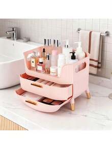 Makeup Organizer With Drawers,Skincare Plastic Storage For Vanity,Large Cosmetic Display Case For Dresser With Handle,Large Capacity Bathroom Countertop - Pink - View 6