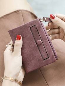 Fashion Vintage Women Wallets Small Ladies Bifold Wallet With Card Slots Id Window Zipper Coin Purse For Cash, Credit Cards, Coin,Mini Purse Soft Compact Thin Buckle Opening Closure Lightweight Portable - Red Violet - View 1