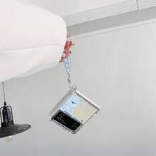 Cute Teddy Bear Folding Phone Case With Chain, Compatible With Samsung Galaxy Z Flip3 5G/Galaxy Z Flip 4 5G/Galaxy Z Flip 5 5G/Galaxy Z Flip 6 5G/Galaxy Z Flip 7 5G, Adorable Foldable Phone Cover - Baby Blue - View 6