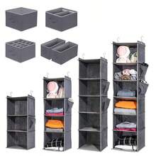 1pc Multi-Layer Wall Hanging Storage Bag, Organizer Pocket For Clothing, Accessories & Household Items, Closet Hanging Wardrobe Rack With Drawers, Grey - Grey - View 3