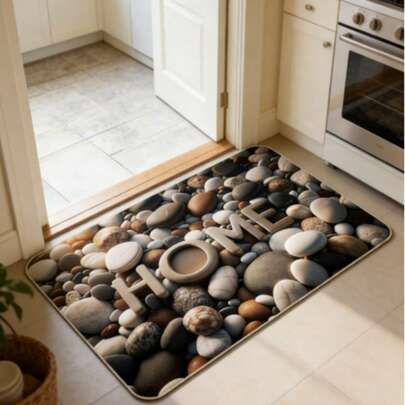 Fashionable Pebble Print HOME Doormat, Non-Slip Polyester Indoor/Outdoor Mat, Fade-Resistant, Comfortable Washable Rug, Suitable For Entryway, Kitchen, Patio